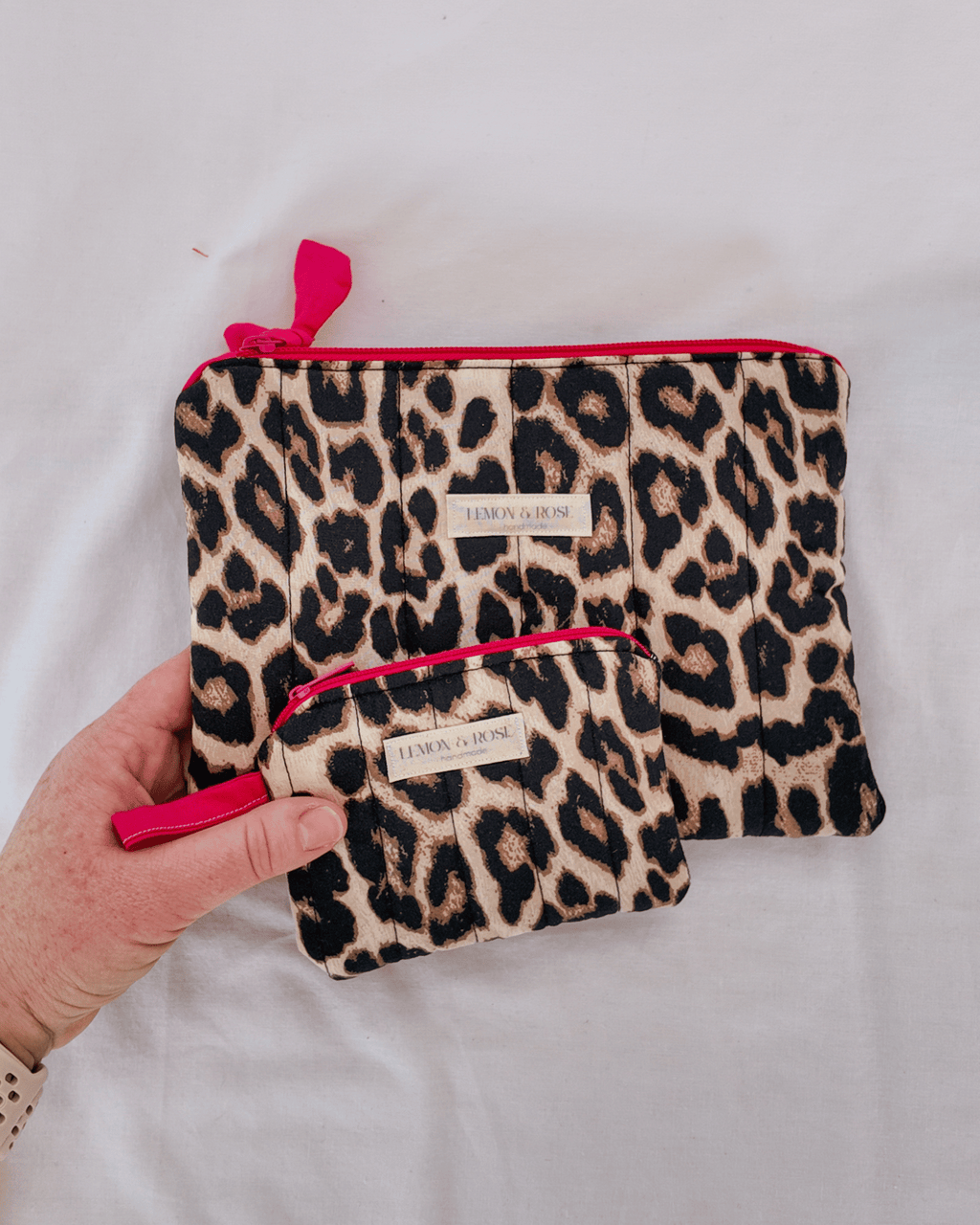 Leopard & Pink Flat Quilted Pouch & Coin Purse Set