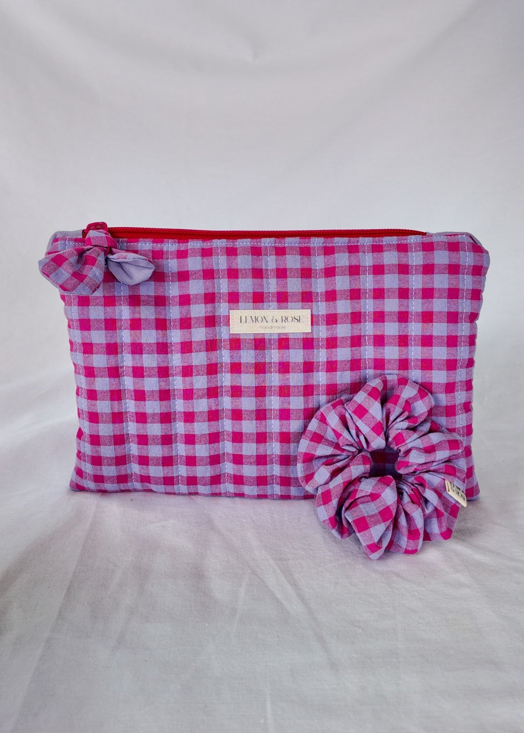 Fuchsia & Lavender Flat Quilted Pouch and Matching Scrunchie Set