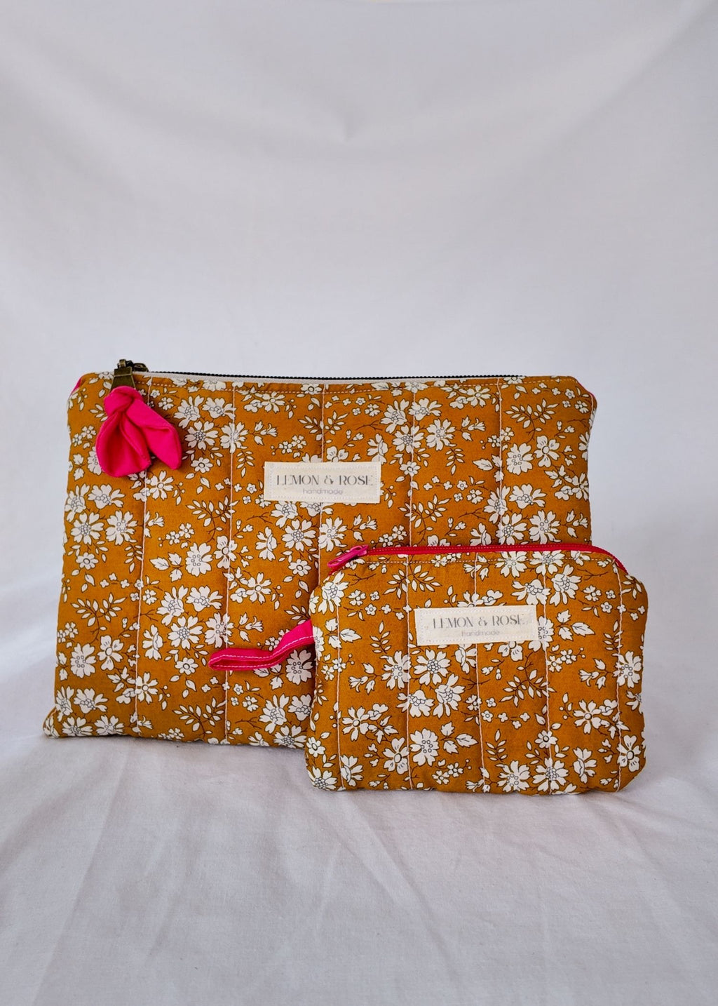 Mustard Floral Flat Quilted Pouch & Coin Purse Set