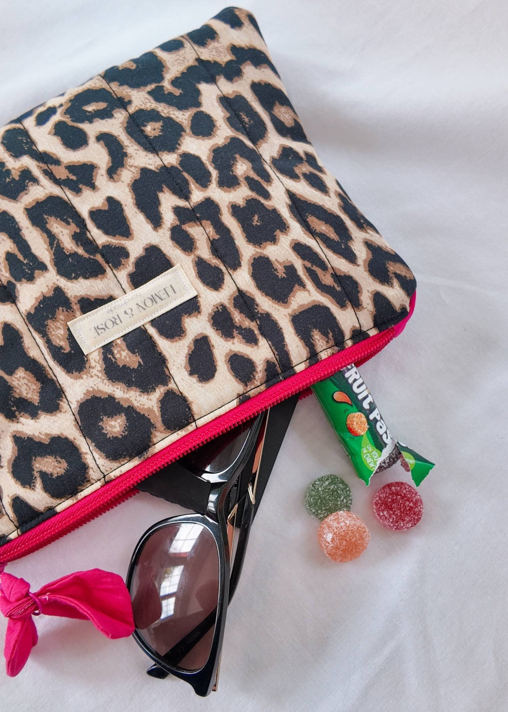 Leopard & Pink Flat Quilted Pouch & Coin Purse Set