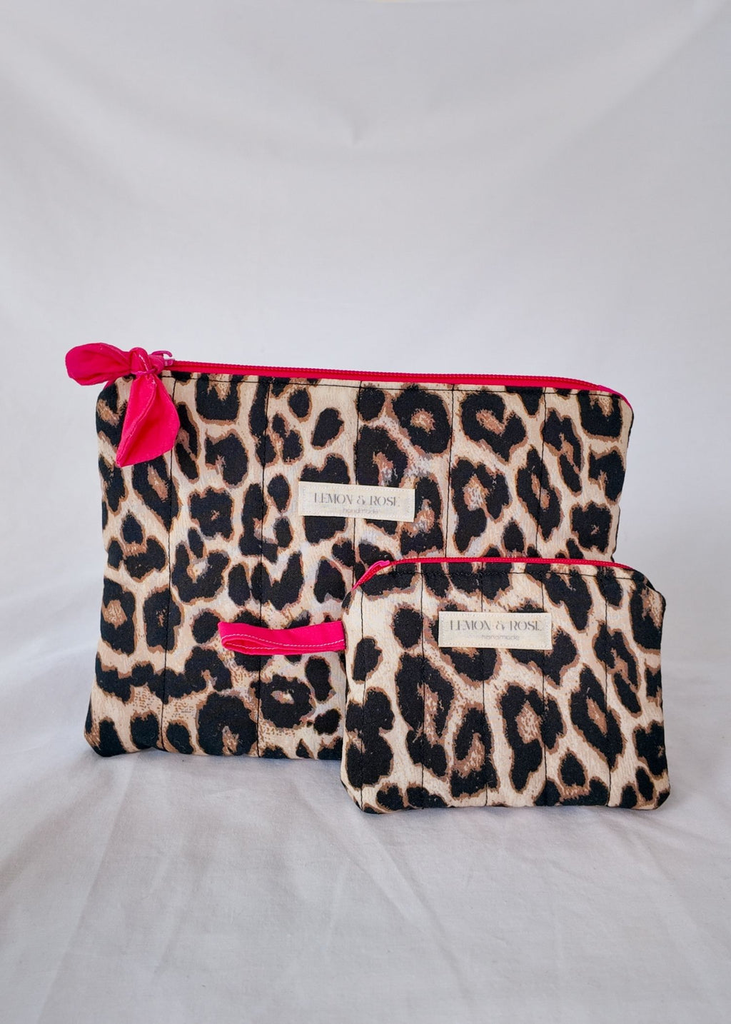 Leopard & Pink Flat Quilted Pouch & Coin Purse Set