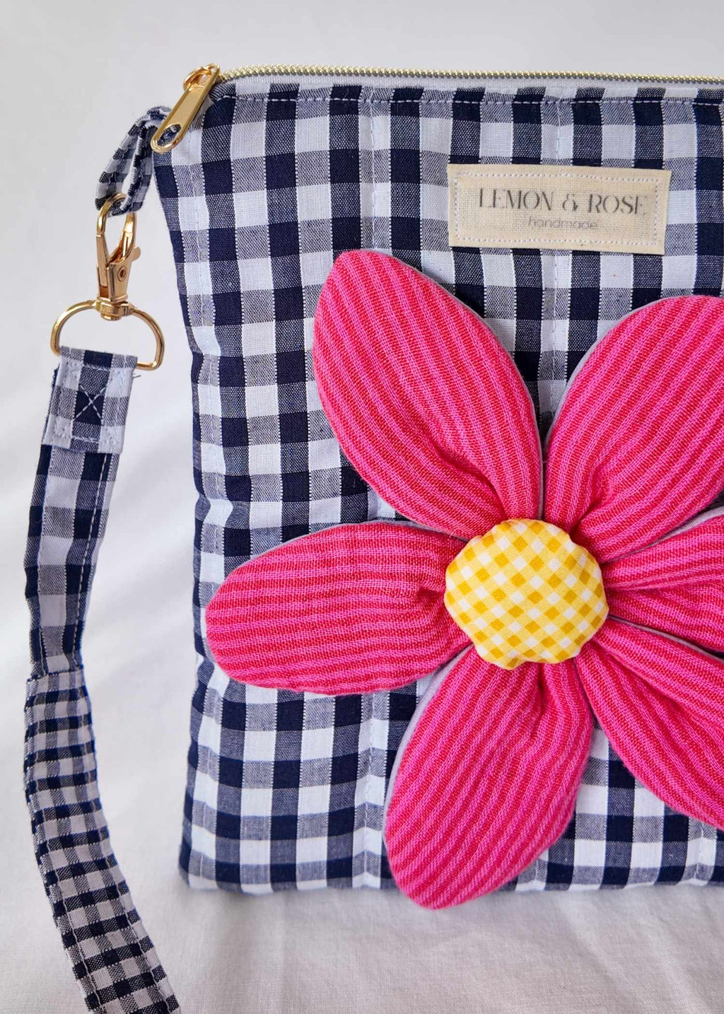 Gingham Applique Pink Flower Bag