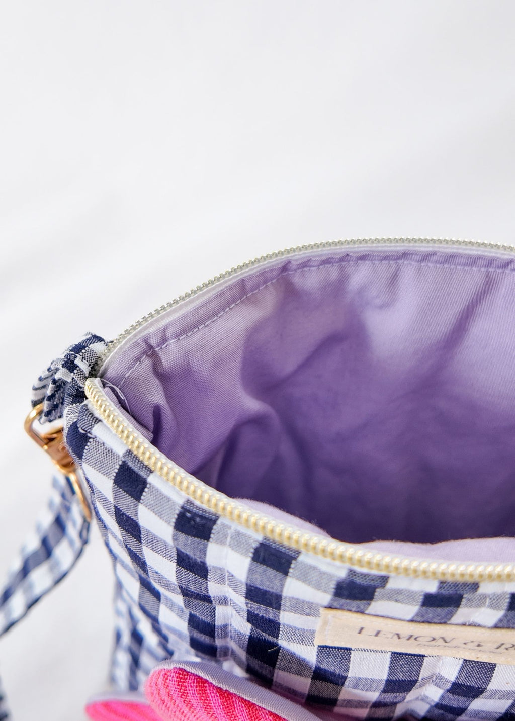 Gingham Applique Pink Flower Bag