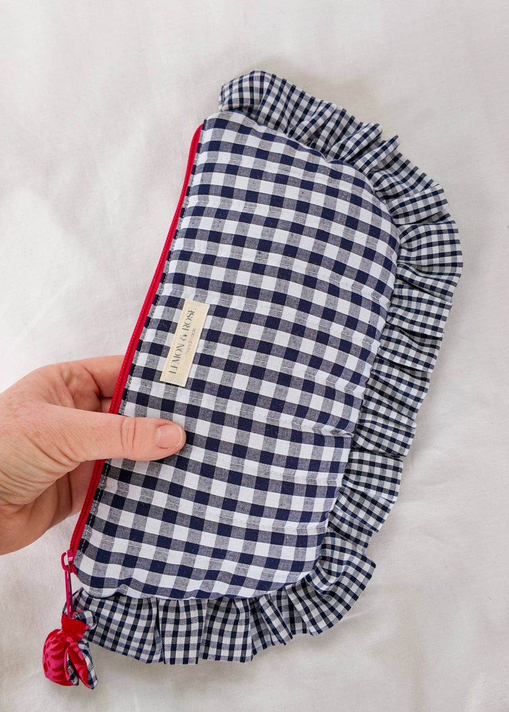 Ruffle Gingham Wide Pouch
