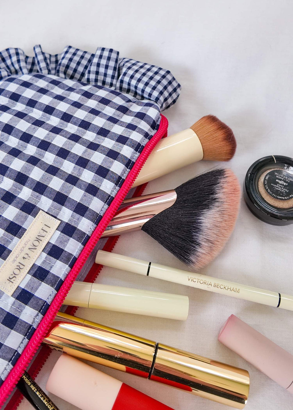 Ruffle Gingham Wide Pouch