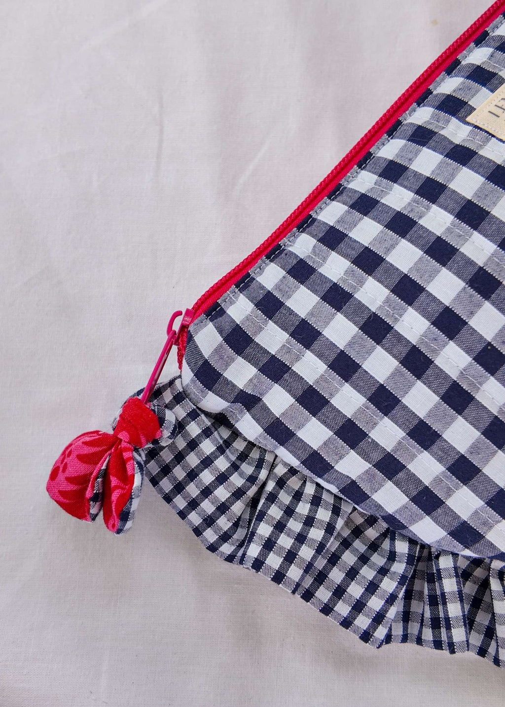 Ruffle Gingham Wide Pouch