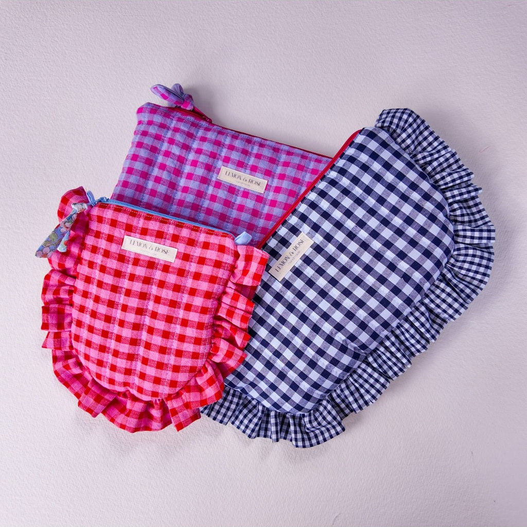 Ruffle Gingham Wide Pouch