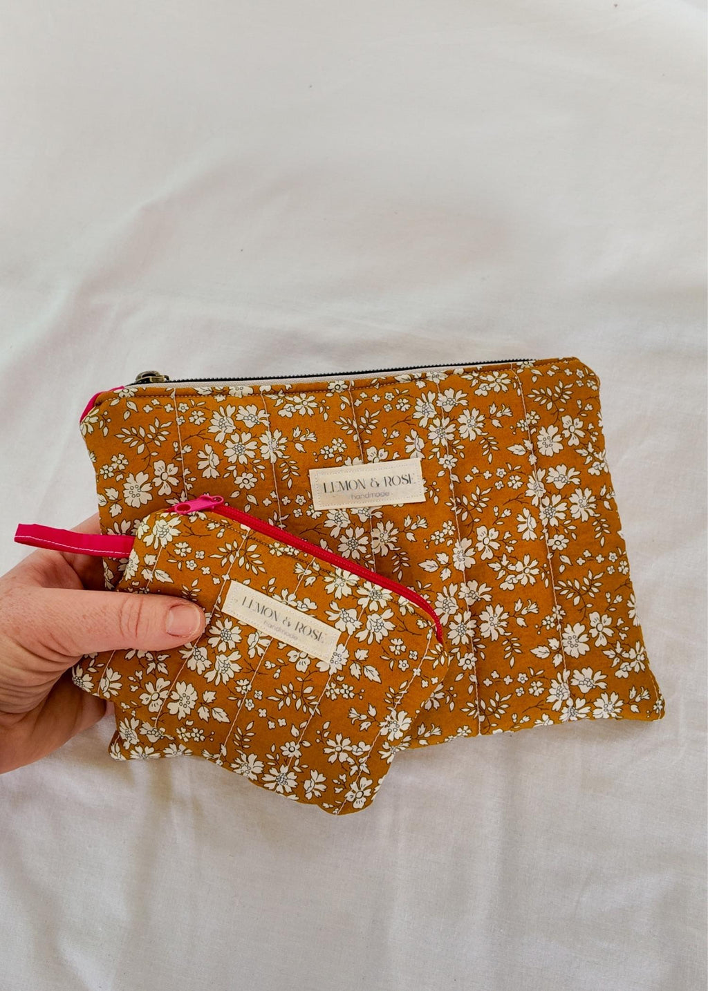 Mustard Floral Flat Quilted Pouch & Coin Purse Set