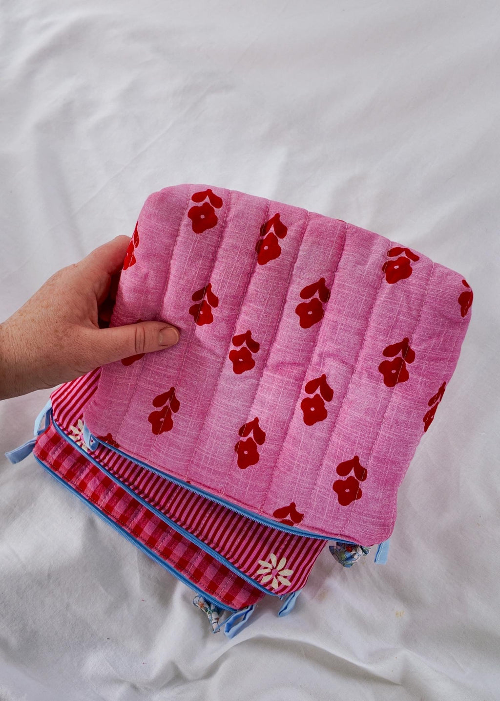 Red & Pink flower print Large Triangle Bag