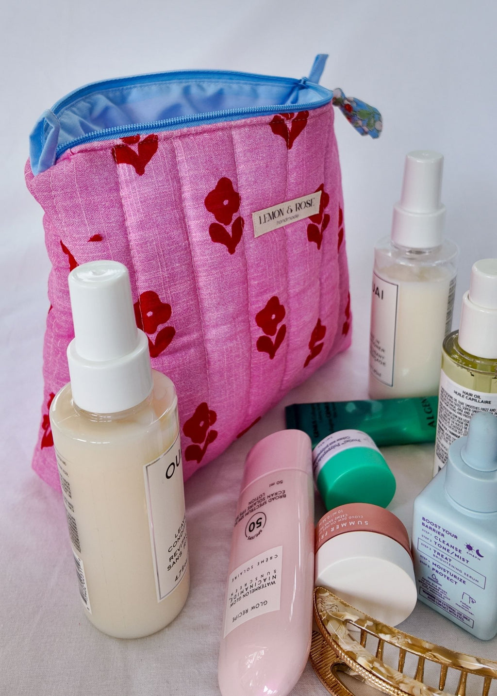 Red & Pink flower print Large Triangle Bag