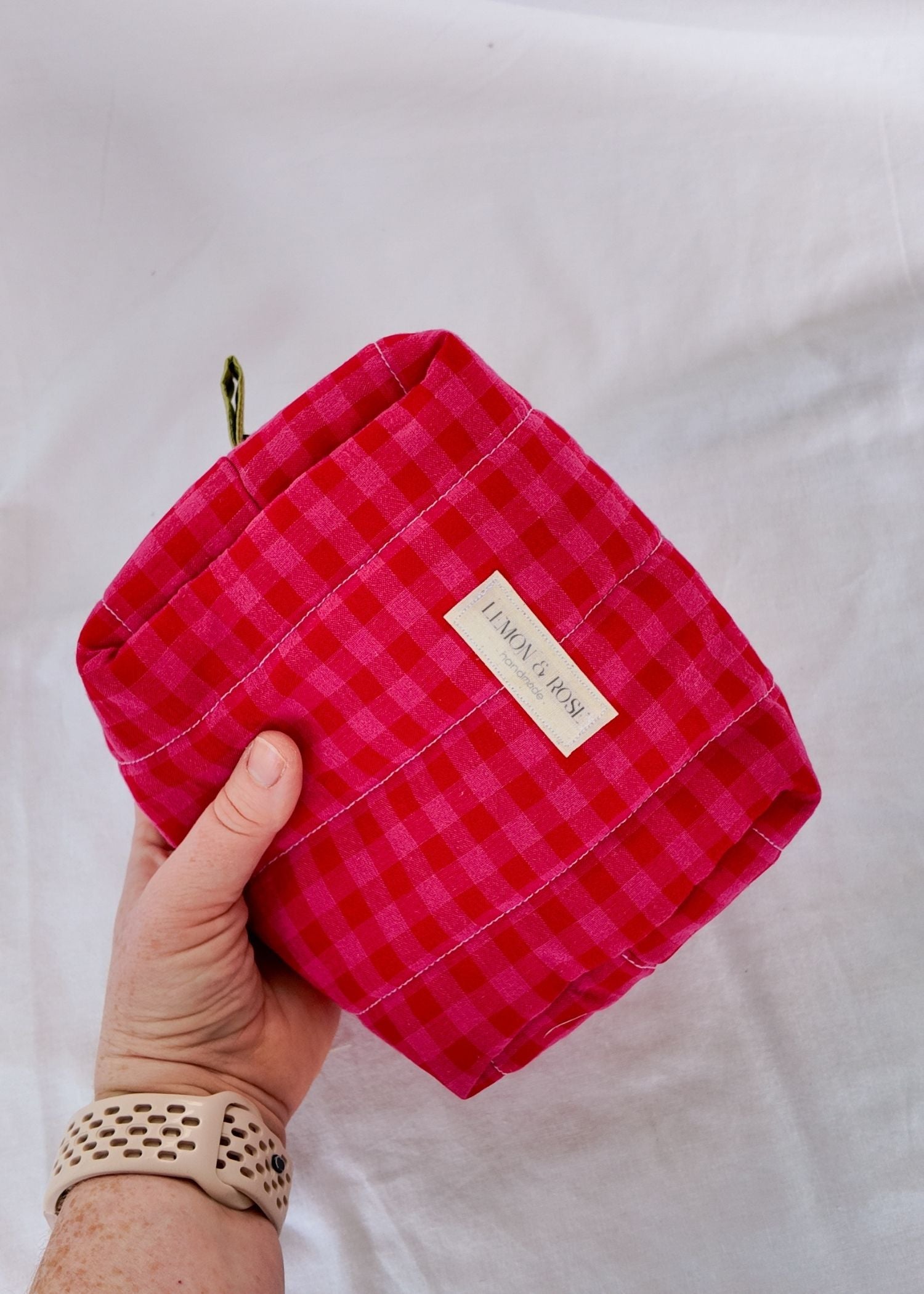 Bright Pinky Red Gingham Large Box Bag