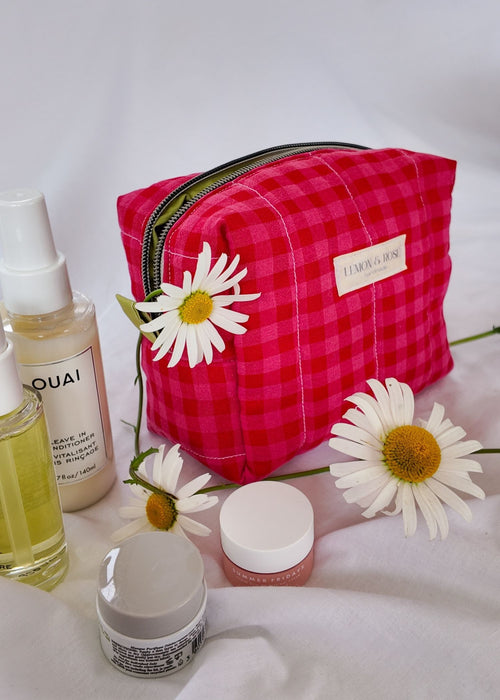Bright Pinky Red Gingham Large Box Bag