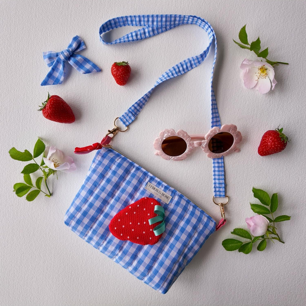 Strawberry Applique Gingham Bag