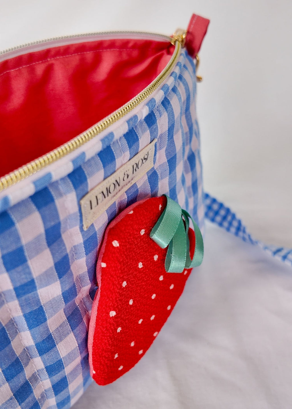 Strawberry Applique Gingham Bag